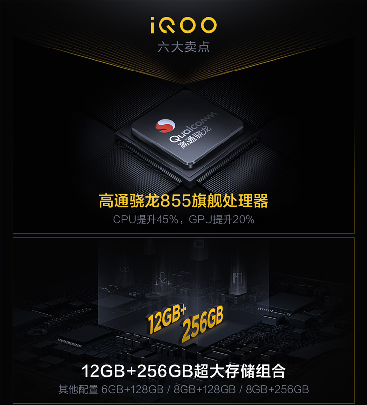 IQOO六大卖点，高通骁龙855旗舰处理器，12GB+258GB超大存储组合